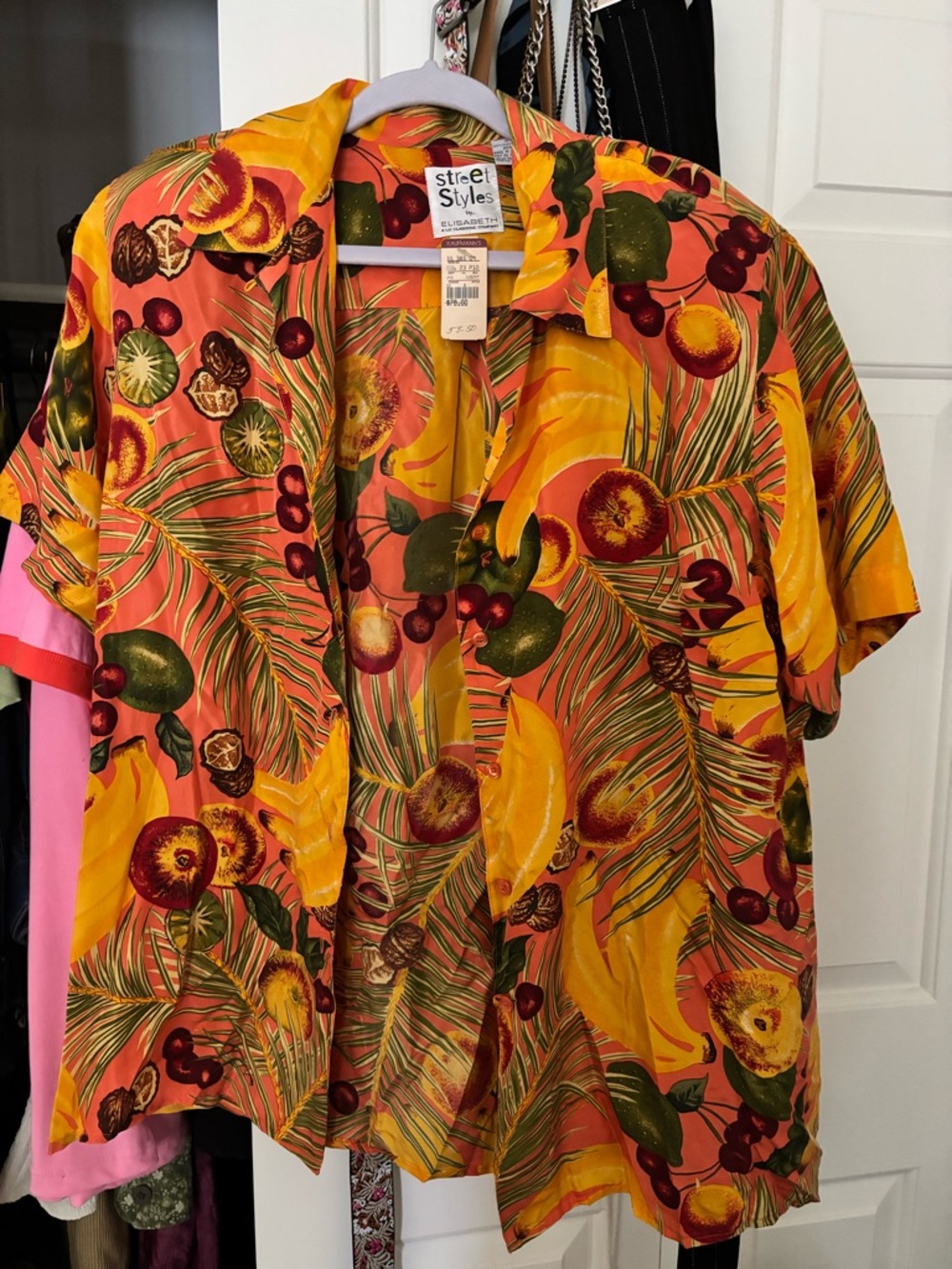 Street Styles by Elisabeth Tropical Fruit Silk Button-Up - Yellow & Coral